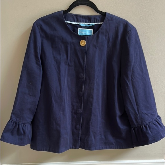 Draper James Peplum Sleeve Classic Cotton Short Navy Jacket Size XL - Picture 1 of 10